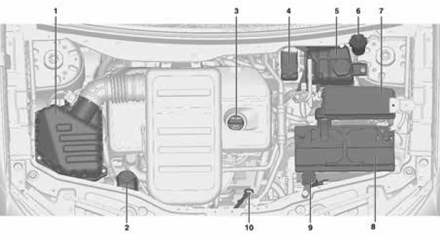 Chevrolet Captiva Widok ogólny komory silnika Czynności