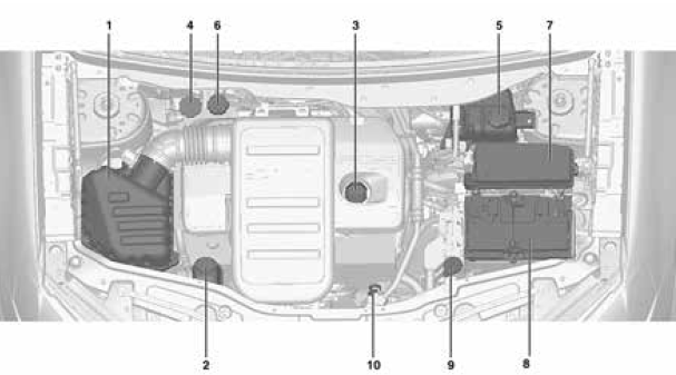 Chevrolet Captiva Widok ogólny komory silnika Czynności