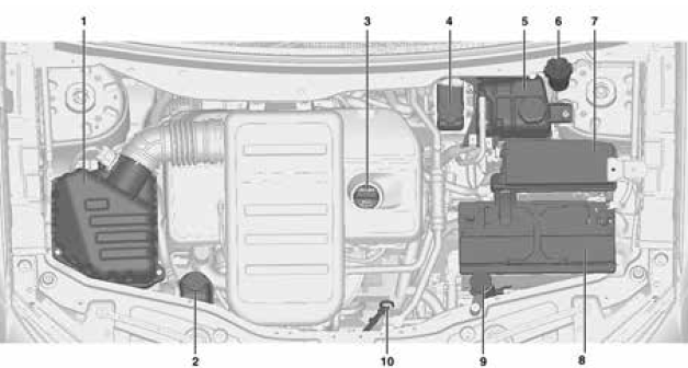 Chevrolet Captiva Widok ogólny komory silnika Czynności