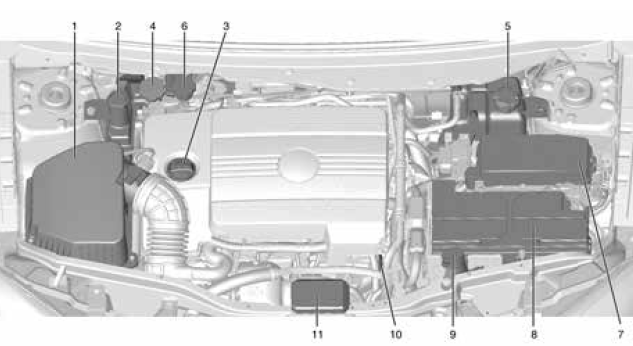 Chevrolet Captiva Widok ogólny komory silnika Czynności