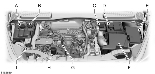 Widok ogólny obszaru pod pokrywą komory silnika - 1,5L Duratorq-TDCi Diesel/2,0L Duratorq-TDCi (DW) Diesel 