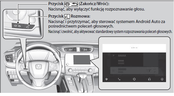 Obsługa systemu Android Auto za pośrednictwem funkcji rozpoznawania głosu