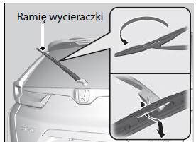 Honda Cr-V: Wymiana Elementu Gumowego Pióra Tylnej Wycieraczki - Sprawdzanie I Wymiana Piór Wycieraczek - Obsługa Serwisowa - Honda Cr-V - Instrukcja Obsługi